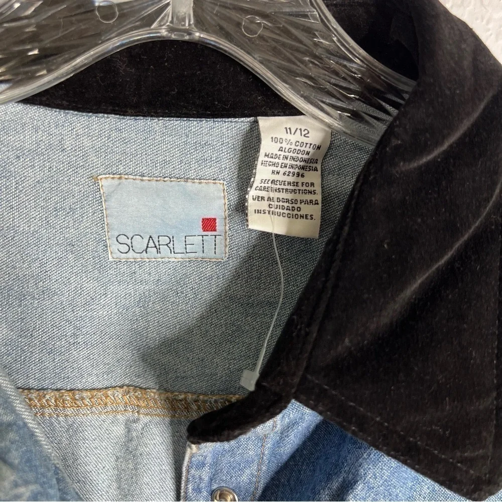 Scarlett Chambray Dress Women’s Size 12 Western Velvet Trim Pearl Snap Rodeo EE